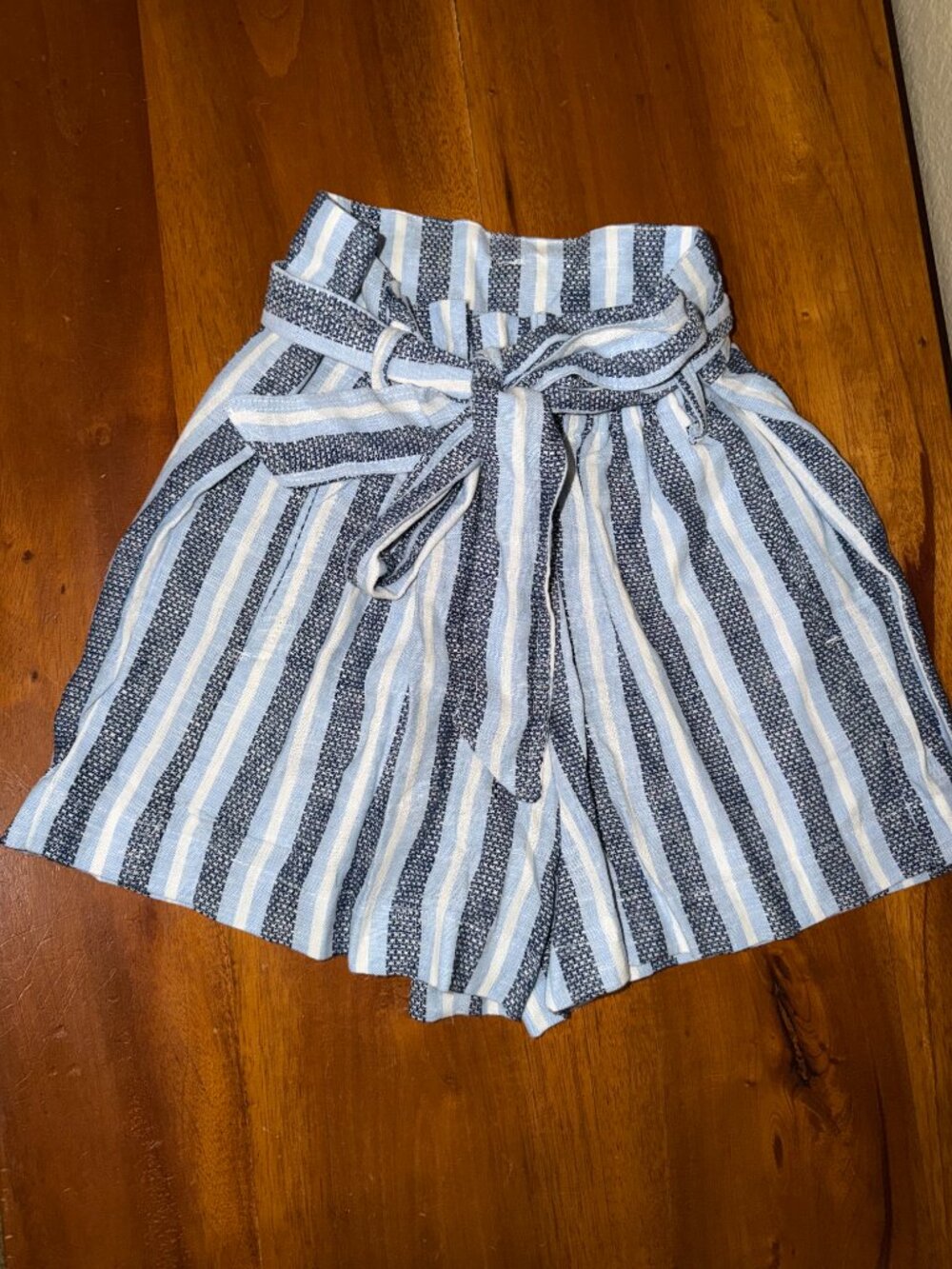 Indigo Rein Blue & White Striped Paperbag Waist Shorts - Size XS